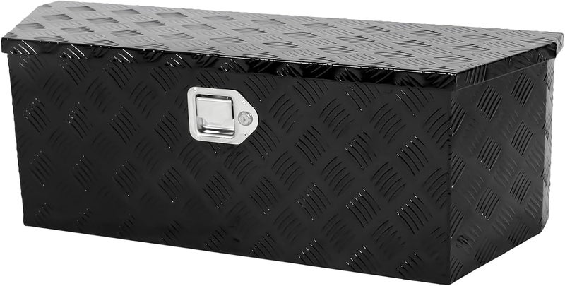 confote 35 Inch Heavy Duty Aluminum Stripes Plated Tool Box Pick Up Truck Bed RV Trailer Tongue Toolbox Waterproof Storage Organizer with Lock and Keys - 35 X 12 X 12 inch,Black - Image 1
